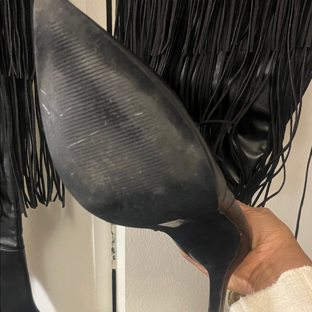 Michael Antonio Black Fringe Heeled Boots - Picture 6 of 10